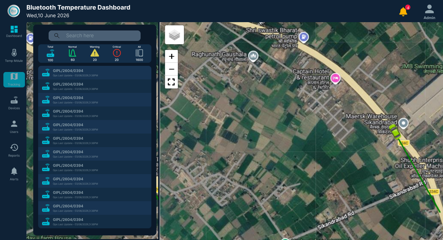 BALIN Temperature Sensor Live Map Tracking